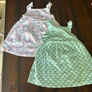 Girls' Mint Green Mermaid Print Casual Dress